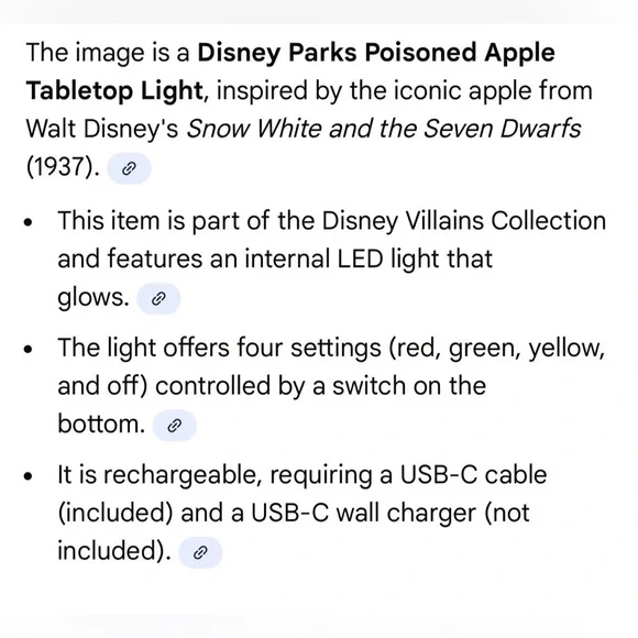 Disney Parks Poisoned Apple Tabletop Light Snow White The Seven Dwarfs New 6” - Picture 8 of 8